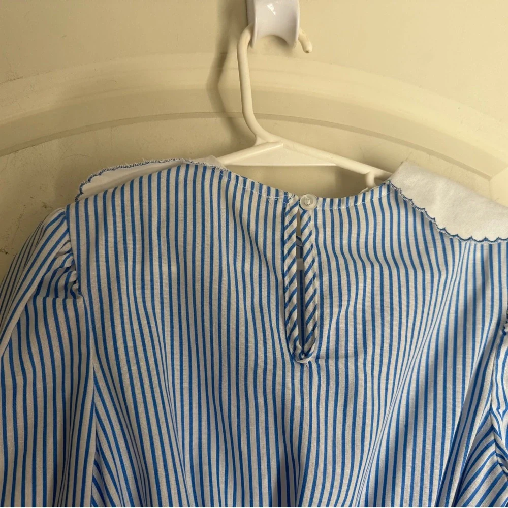 Vintage Elegant Blue Striped Kids Dress‎ with Embroidered Collar cottagecore